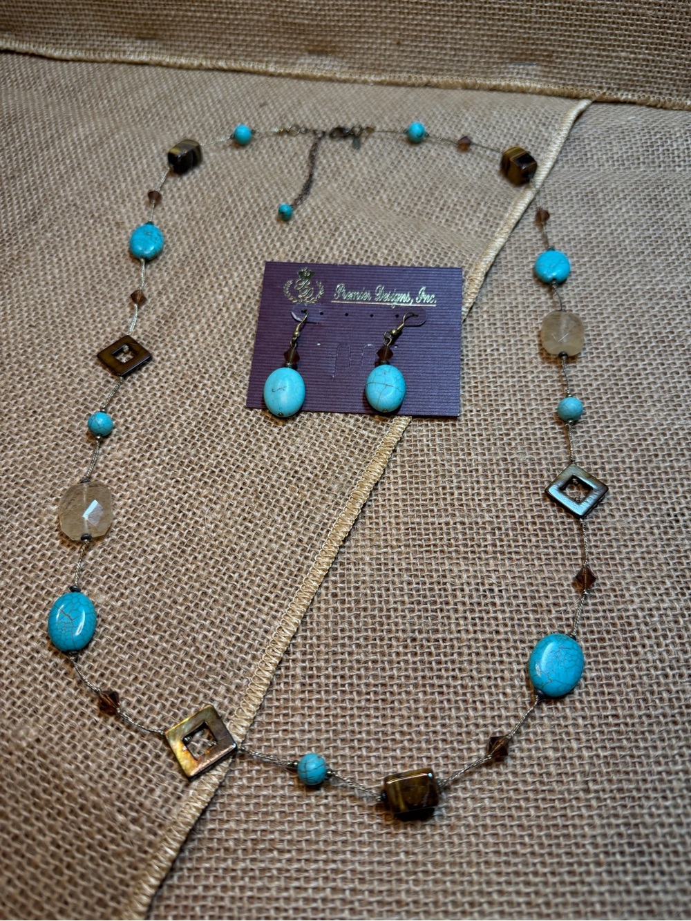 Turquoise color Bead Necklace & Earrings Set by - Premier Designs